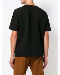 schwarzes bedrucktes T-Shirt mit einem Rundhalsausschnitt von Issey Miyake Men