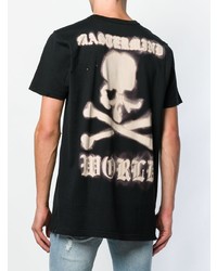 schwarzes bedrucktes T-Shirt mit einem Rundhalsausschnitt von Mastermind World