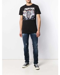 schwarzes bedrucktes T-Shirt mit einem Rundhalsausschnitt von Philipp Plein