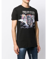 schwarzes bedrucktes T-Shirt mit einem Rundhalsausschnitt von Philipp Plein