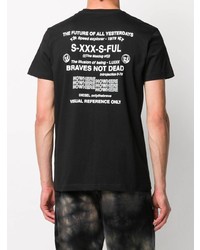 schwarzes bedrucktes T-Shirt mit einem Rundhalsausschnitt von Diesel