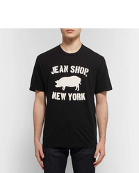 schwarzes bedrucktes T-Shirt mit einem Rundhalsausschnitt von Jean Shop