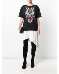 schwarzes bedrucktes T-Shirt mit einem Rundhalsausschnitt von Roberto Cavalli