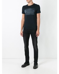 schwarzes bedrucktes T-Shirt mit einem Rundhalsausschnitt von John Varvatos