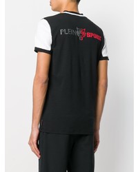 schwarzes bedrucktes T-Shirt mit einem Rundhalsausschnitt von Plein Sport