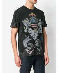 schwarzes bedrucktes T-Shirt mit einem Rundhalsausschnitt von Etro