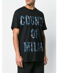 schwarzes bedrucktes T-Shirt mit einem Rundhalsausschnitt von Marcelo Burlon County of Milan