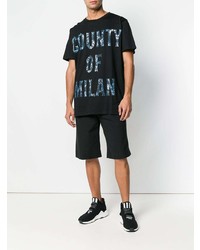 schwarzes bedrucktes T-Shirt mit einem Rundhalsausschnitt von Marcelo Burlon County of Milan