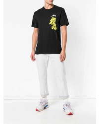 schwarzes bedrucktes T-Shirt mit einem Rundhalsausschnitt von Stussy