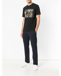 schwarzes bedrucktes T-Shirt mit einem Rundhalsausschnitt von Barbour By Steve Mc Queen