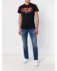 schwarzes bedrucktes T-Shirt mit einem Rundhalsausschnitt von Diesel