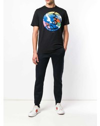 schwarzes bedrucktes T-Shirt mit einem Rundhalsausschnitt von Ps By Paul Smith