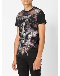 schwarzes bedrucktes T-Shirt mit einem Rundhalsausschnitt von Balmain