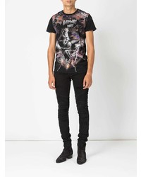 schwarzes bedrucktes T-Shirt mit einem Rundhalsausschnitt von Balmain