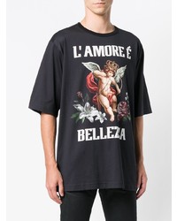 schwarzes bedrucktes T-Shirt mit einem Rundhalsausschnitt von Dolce & Gabbana