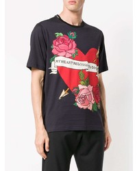 schwarzes bedrucktes T-Shirt mit einem Rundhalsausschnitt von Dolce & Gabbana