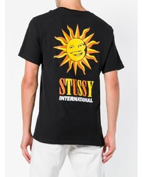 schwarzes bedrucktes T-Shirt mit einem Rundhalsausschnitt von Stussy