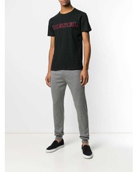 schwarzes bedrucktes T-Shirt mit einem Rundhalsausschnitt von Diesel