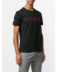 schwarzes bedrucktes T-Shirt mit einem Rundhalsausschnitt von Diesel