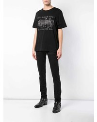 schwarzes bedrucktes T-Shirt mit einem Rundhalsausschnitt von Saint Laurent