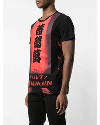 schwarzes bedrucktes T-Shirt mit einem Rundhalsausschnitt von Balmain