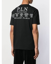 schwarzes bedrucktes T-Shirt mit einem Rundhalsausschnitt von Philipp Plein