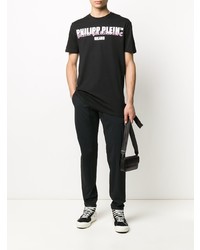 schwarzes bedrucktes T-Shirt mit einem Rundhalsausschnitt von Philipp Plein