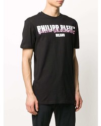 schwarzes bedrucktes T-Shirt mit einem Rundhalsausschnitt von Philipp Plein