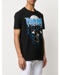 schwarzes bedrucktes T-Shirt mit einem Rundhalsausschnitt von Philipp Plein