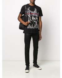 schwarzes bedrucktes T-Shirt mit einem Rundhalsausschnitt von Philipp Plein