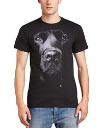 schwarzes bedrucktes T-Shirt mit einem Rundhalsausschnitt von Printed Wardrobe