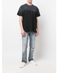 schwarzes bedrucktes T-Shirt mit einem Rundhalsausschnitt von Flaneur Homme