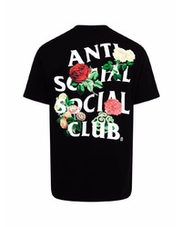 schwarzes bedrucktes T-Shirt mit einem Rundhalsausschnitt von Anti Social Social Club