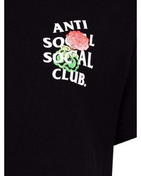 schwarzes bedrucktes T-Shirt mit einem Rundhalsausschnitt von Anti Social Social Club