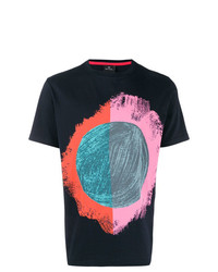 schwarzes bedrucktes T-Shirt mit einem Rundhalsausschnitt von Ps By Paul Smith