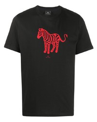 schwarzes bedrucktes T-Shirt mit einem Rundhalsausschnitt von PS Paul Smith