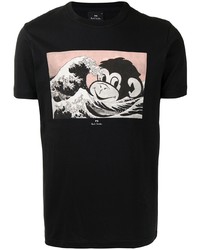 schwarzes bedrucktes T-Shirt mit einem Rundhalsausschnitt von PS Paul Smith