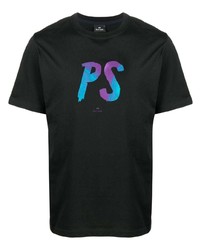 schwarzes bedrucktes T-Shirt mit einem Rundhalsausschnitt von PS Paul Smith