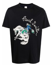 schwarzes bedrucktes T-Shirt mit einem Rundhalsausschnitt von PS Paul Smith