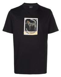 schwarzes bedrucktes T-Shirt mit einem Rundhalsausschnitt von PS Paul Smith