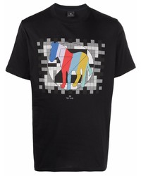 schwarzes bedrucktes T-Shirt mit einem Rundhalsausschnitt von PS Paul Smith