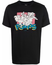 schwarzes bedrucktes T-Shirt mit einem Rundhalsausschnitt von PS Paul Smith