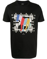 schwarzes bedrucktes T-Shirt mit einem Rundhalsausschnitt von PS Paul Smith