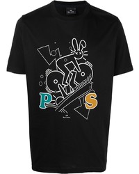 schwarzes bedrucktes T-Shirt mit einem Rundhalsausschnitt von PS Paul Smith