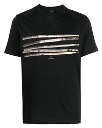 schwarzes bedrucktes T-Shirt mit einem Rundhalsausschnitt von PS Paul Smith