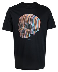 schwarzes bedrucktes T-Shirt mit einem Rundhalsausschnitt von PS Paul Smith