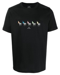 schwarzes bedrucktes T-Shirt mit einem Rundhalsausschnitt von PS Paul Smith