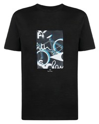 schwarzes bedrucktes T-Shirt mit einem Rundhalsausschnitt von PS Paul Smith