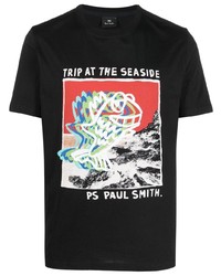 schwarzes bedrucktes T-Shirt mit einem Rundhalsausschnitt von PS Paul Smith