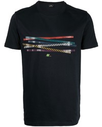 schwarzes bedrucktes T-Shirt mit einem Rundhalsausschnitt von PS Paul Smith